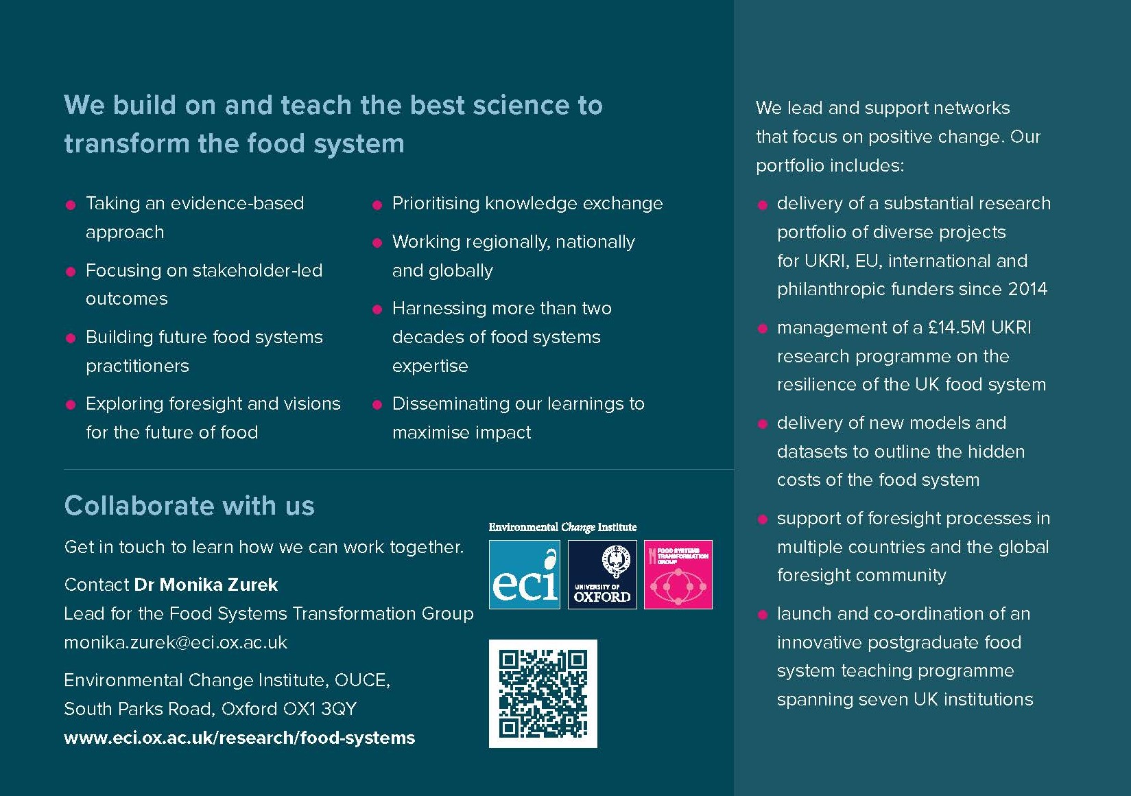 Page two of a flyer summarising what the group does
