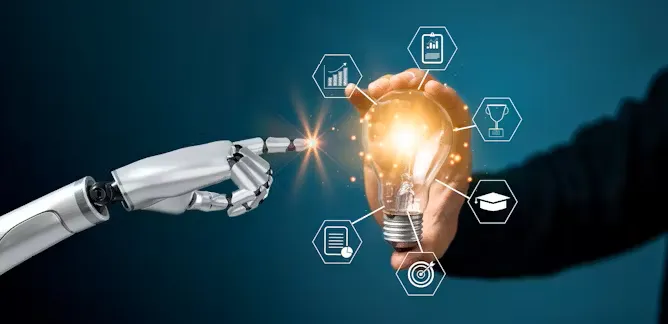 Robotic hand touching human hand