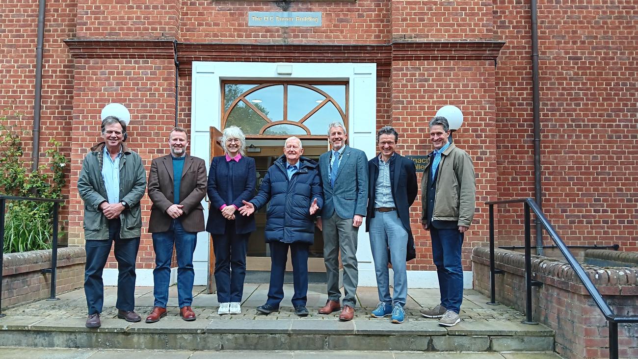 Barry Sheerman MP meeting hosts at Linacre College, Oxford