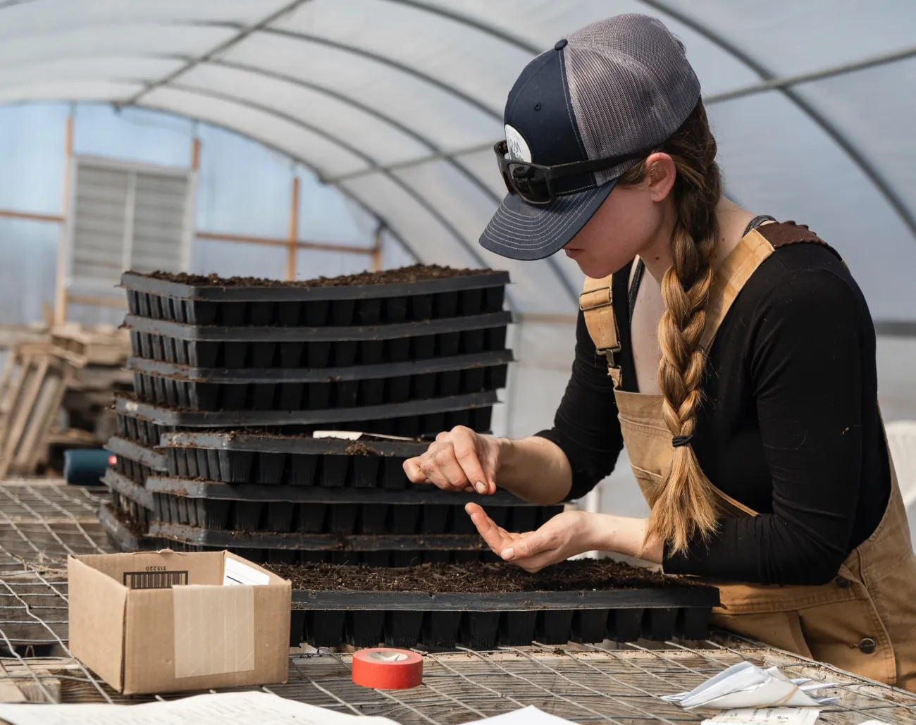 Young woman sorting seeds in a small business