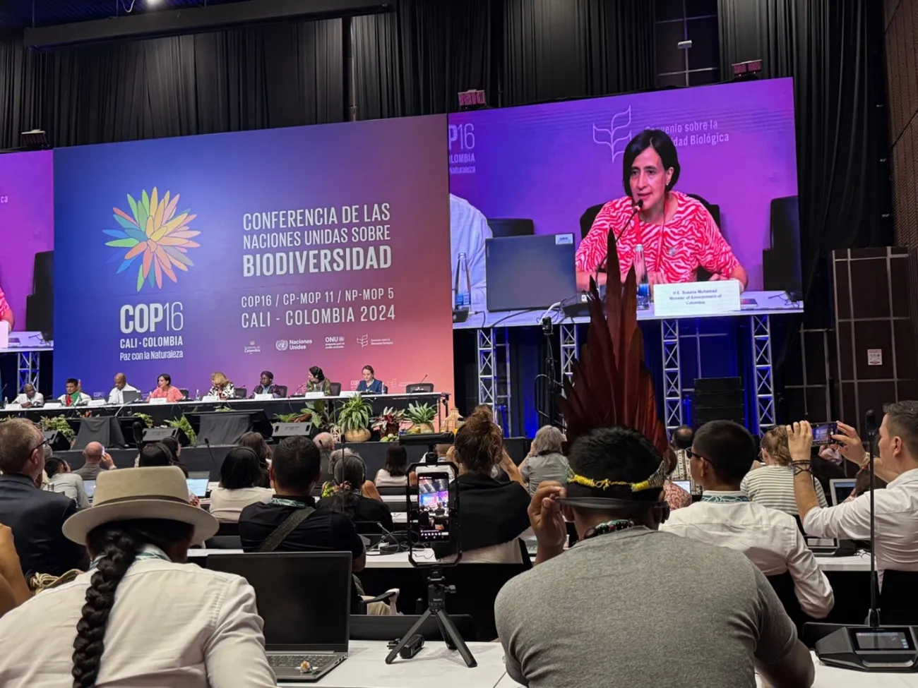 COP President Susanna Muhamad, Colombia’s Environment Minister, speaking at an event on reconciling western and indigenous approaches to nature recovery. 