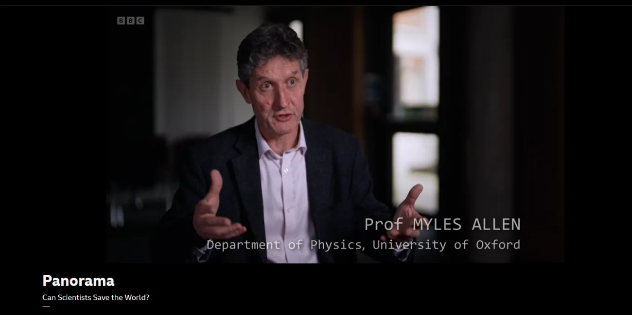 Prof Myles Allen on tv being interviewed