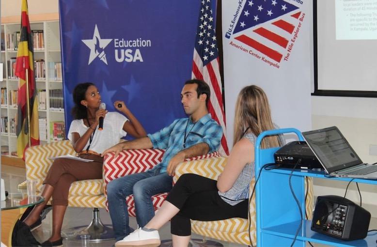 Tsion giving a talk at the Fulbright symposium at the U.S. Embassy in Kampala, Uganda
