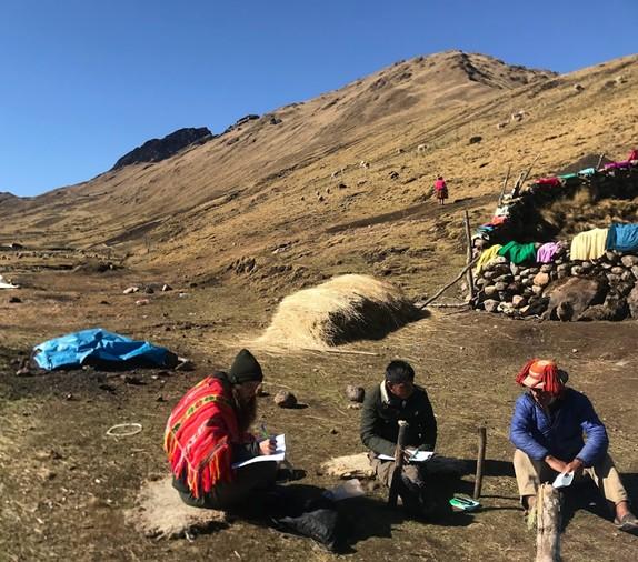 Tina Christmann interviewing a herder in the Puna grasslands