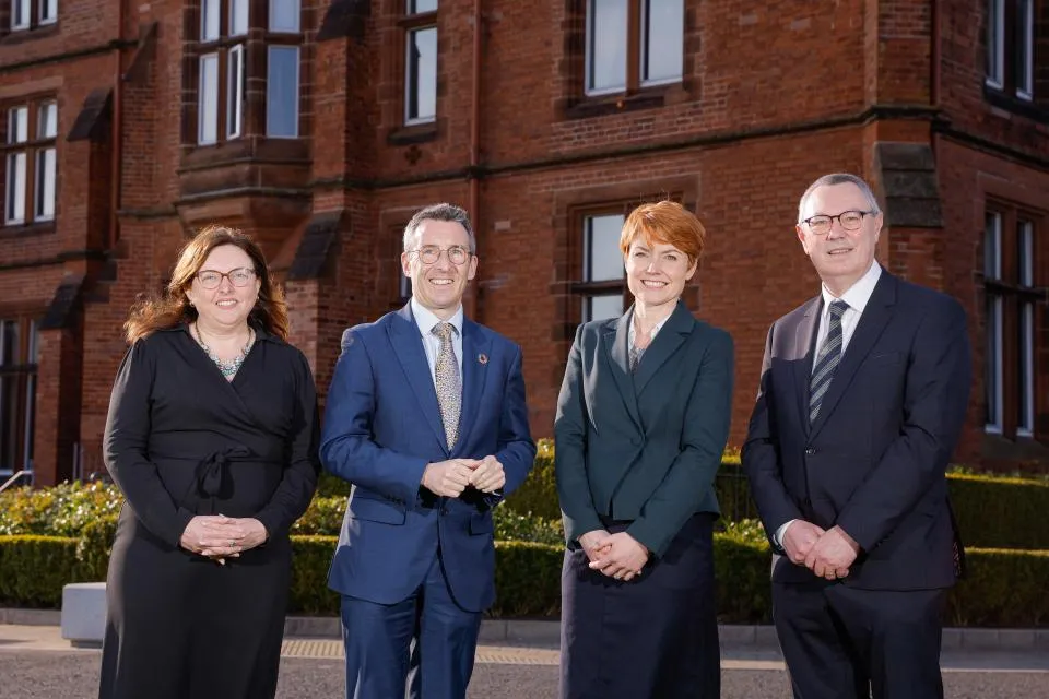 Standing in a row: Professor Sharon Huws (QUB), DAERA Minister Andrew Muir (MLA), Dr Nicola Ranger (ECI) and Dr Stanley McDowell (CEO, AFBI).