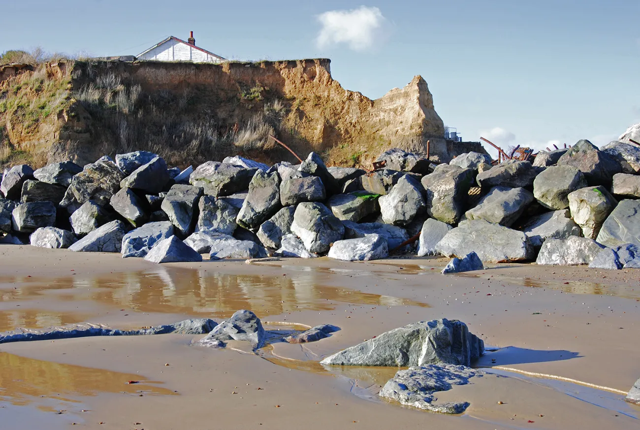 Boulders being used as sea defences at Happisburgh, Norfolk