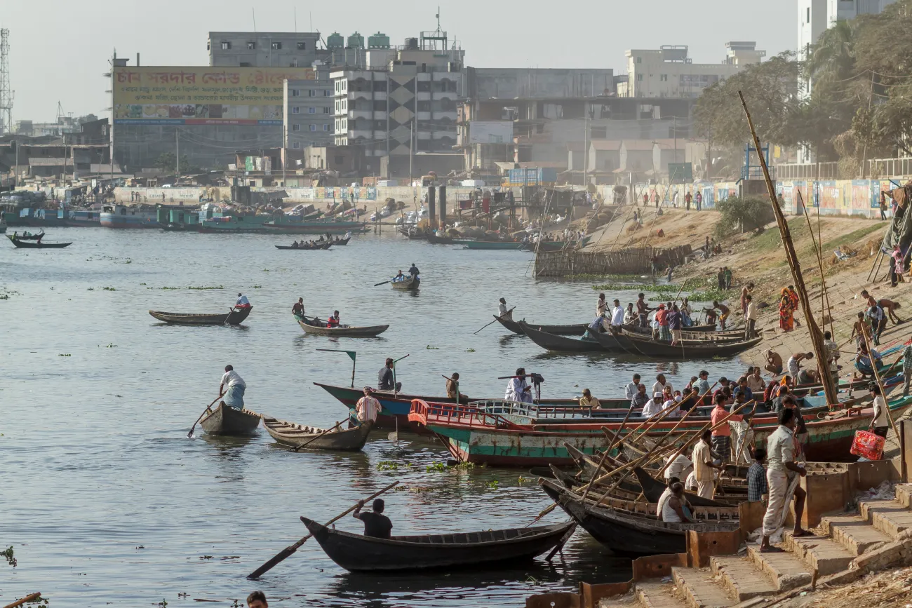 People working in port of Dhaka in Bangladesh during rush hour