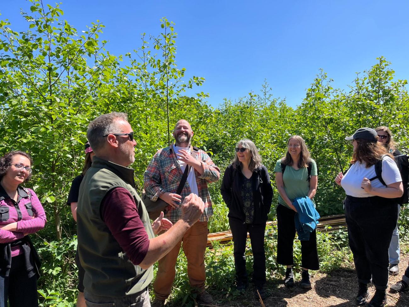 Group of researchers next to alder trees