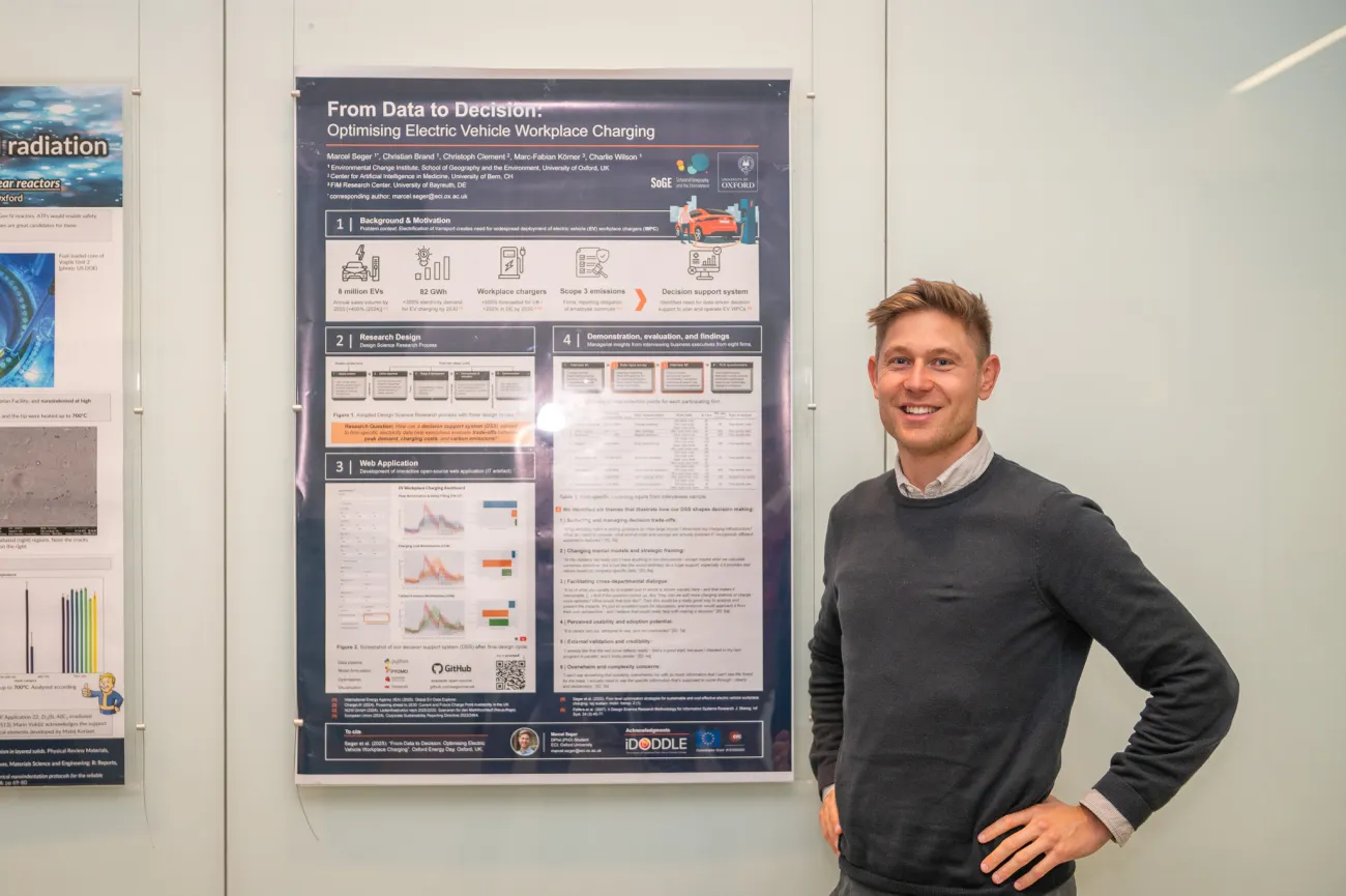 Poster competition entrant Marcel next to his poster