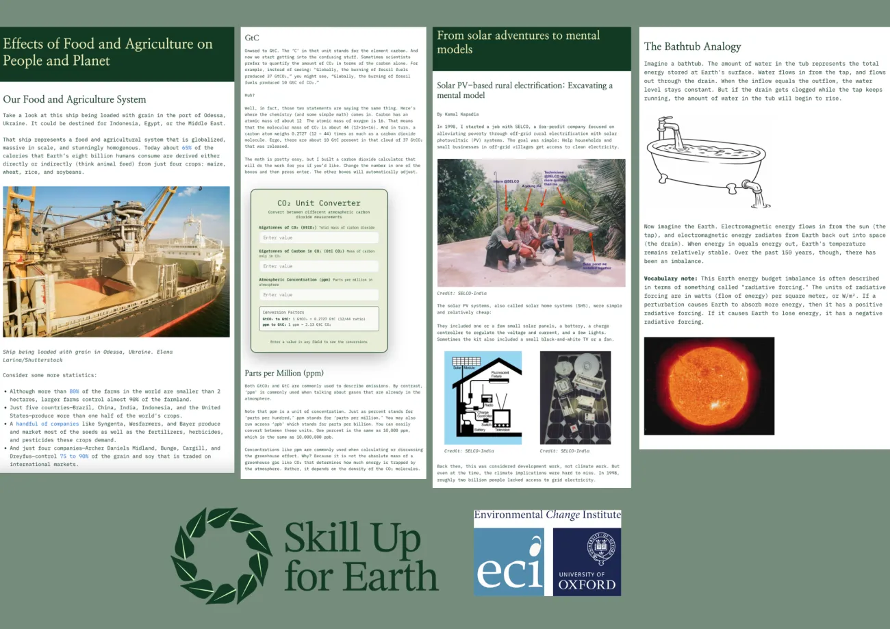 A selection of the course content shared with participants showing the topics they studied