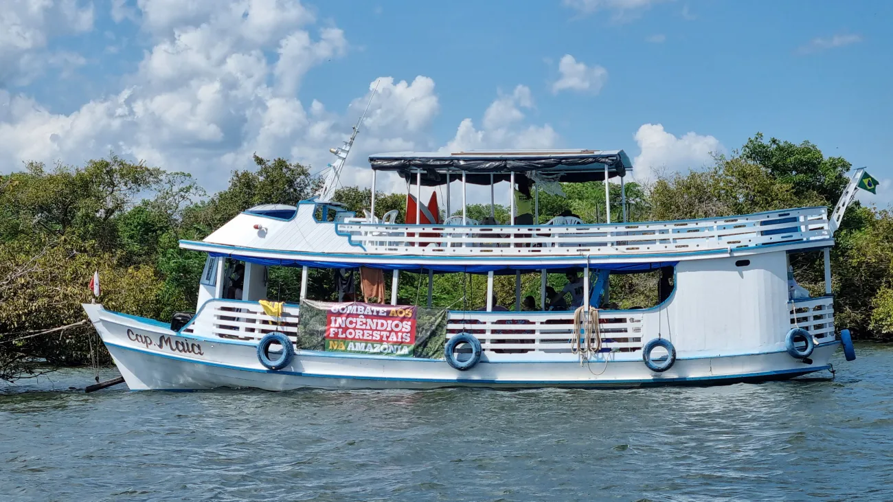 Large open boat on the water