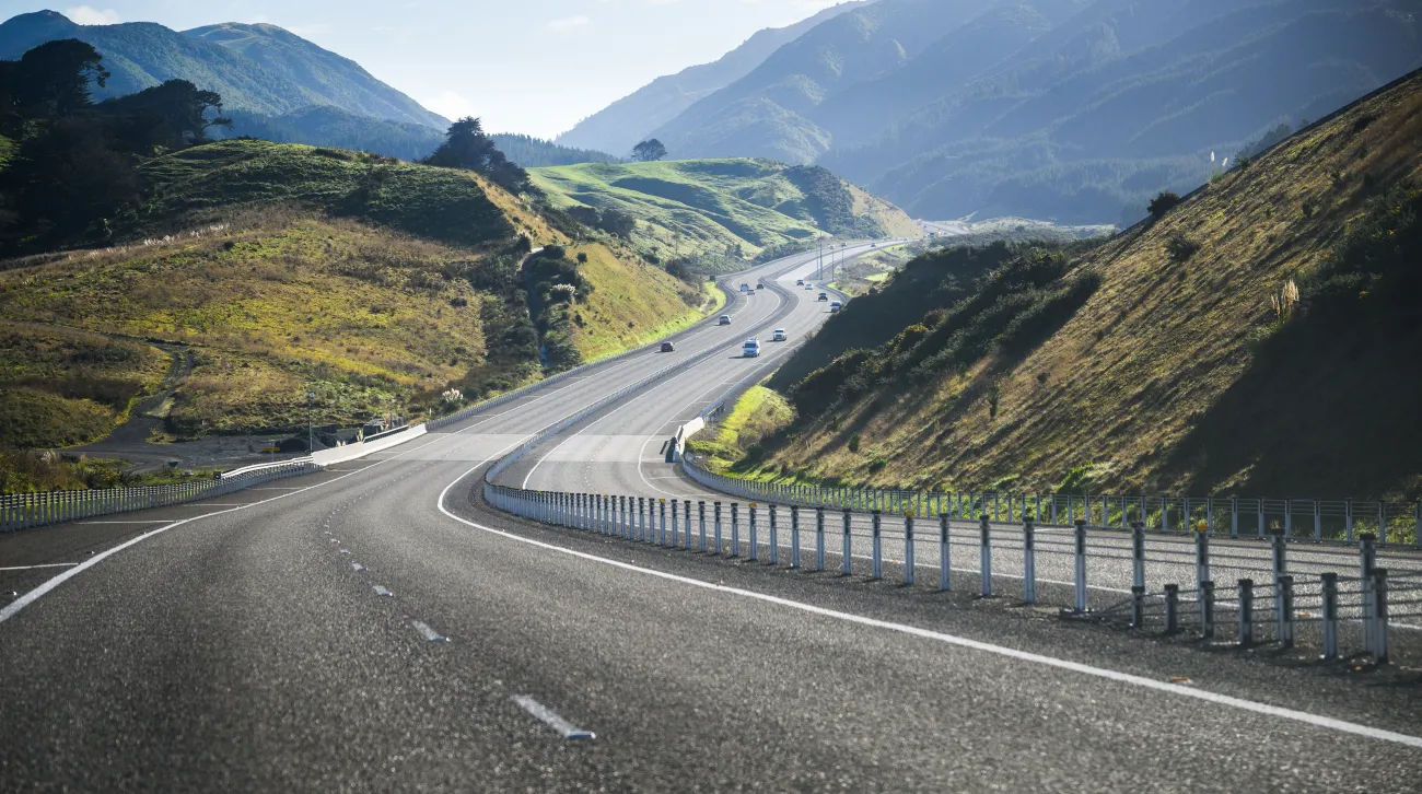 Transmission Gully Motorway. Motorway winding through the deep gully. Wellington Northern Corridor. New Zealand.