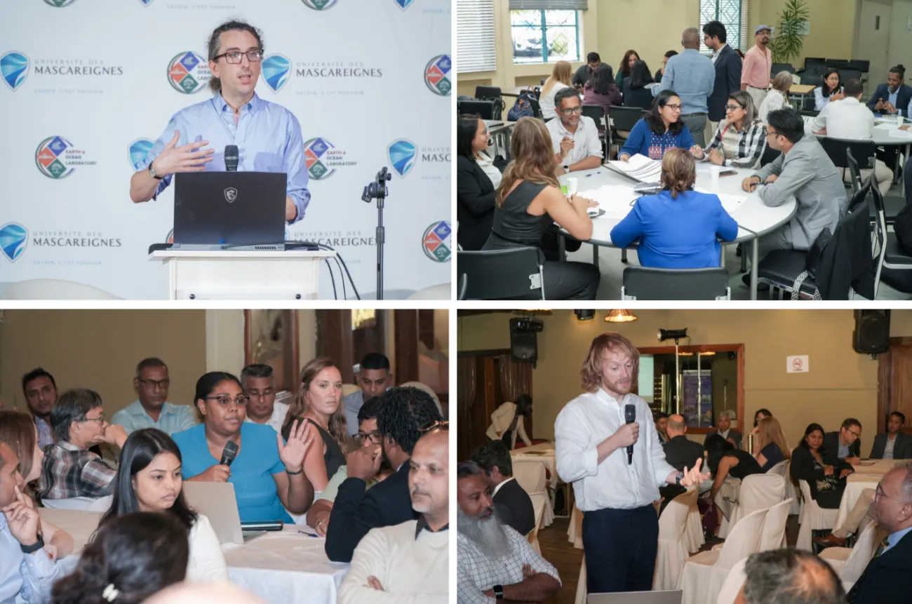 A collection of four images from the day showing speakers and participants at tables