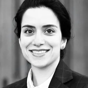 Black and white photograph of Rezvan Derayati