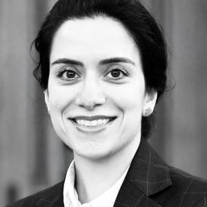 Black and white photograph of Rezvan Derayati