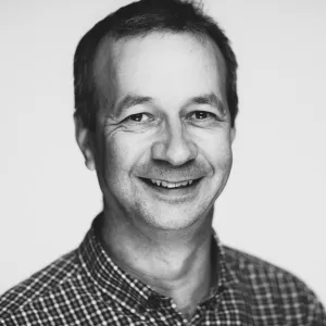 Black and white profile photograph of Gavin Killip