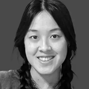 Emily Hsu head and shoulders, black and white image