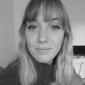 Silvia Colombo head and shoulders black and white image